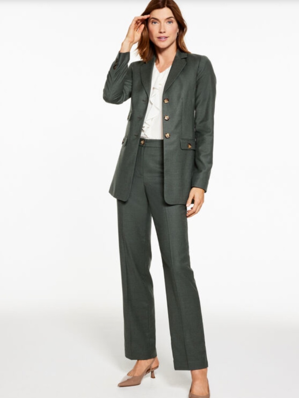 Talbots Luxe Italian Wool Flannel Suit Set Wool Blazer And Straight Leg Pants